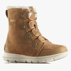 Sorel Explorer Joan Tan Suede Faux-Fur Lined Lace-Up Ankle Boot